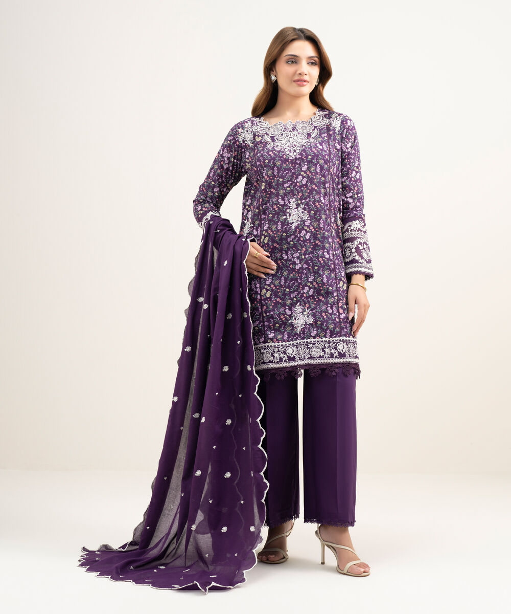 Lawn Embroidered Purple Dupatta