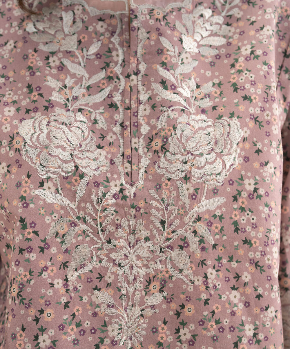 Women's Unstitched Cotton Embroidered Pink 3 Piece Suit