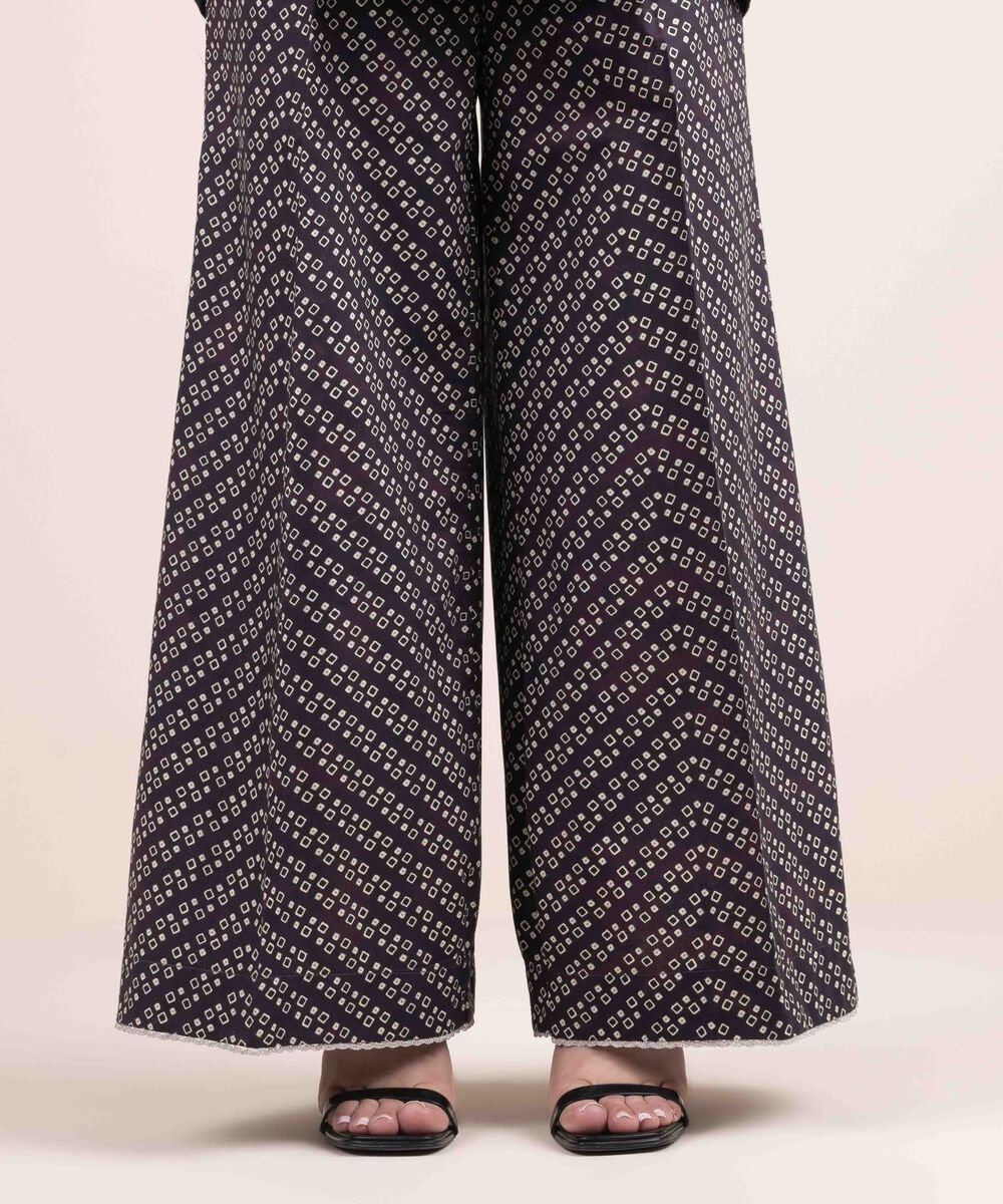 Woman - Purple Printed Cambric Flared Pants