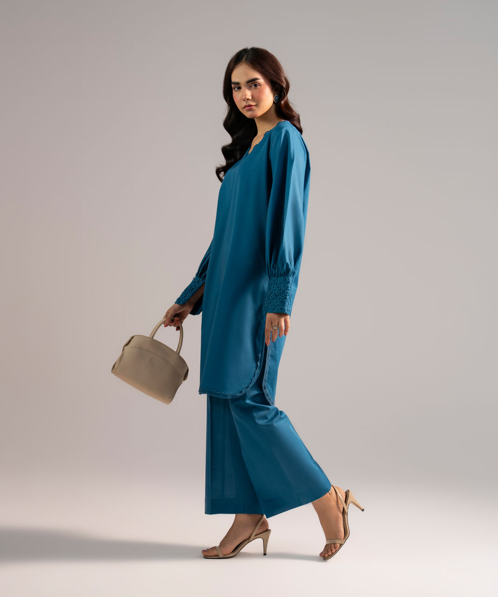 Women's RTW Cross Hatch Solid Teal Straight Shirt