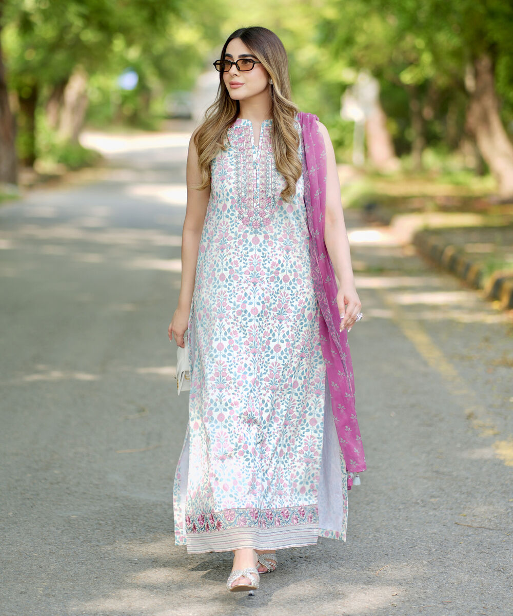 Women's Unstitched Cotton Embroidered Multi Three Piece Suit