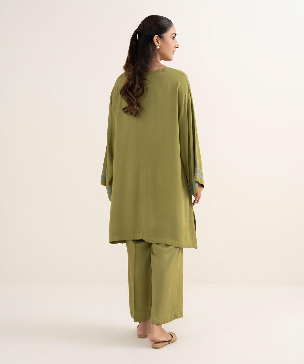 Women's RTW Bedford Solid Green Drop Shoulder Shirt