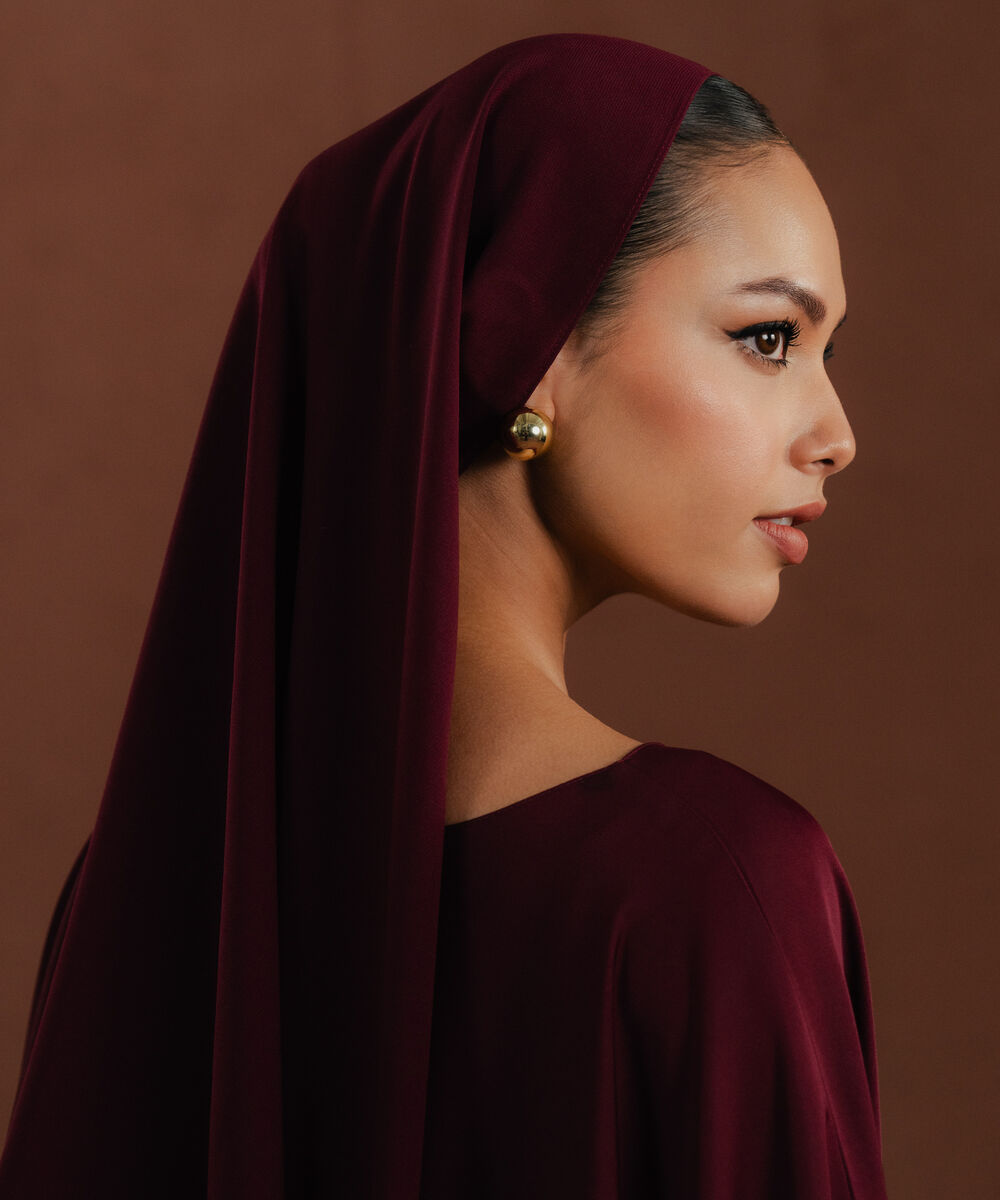 Women's maroon kaftan Abaya set