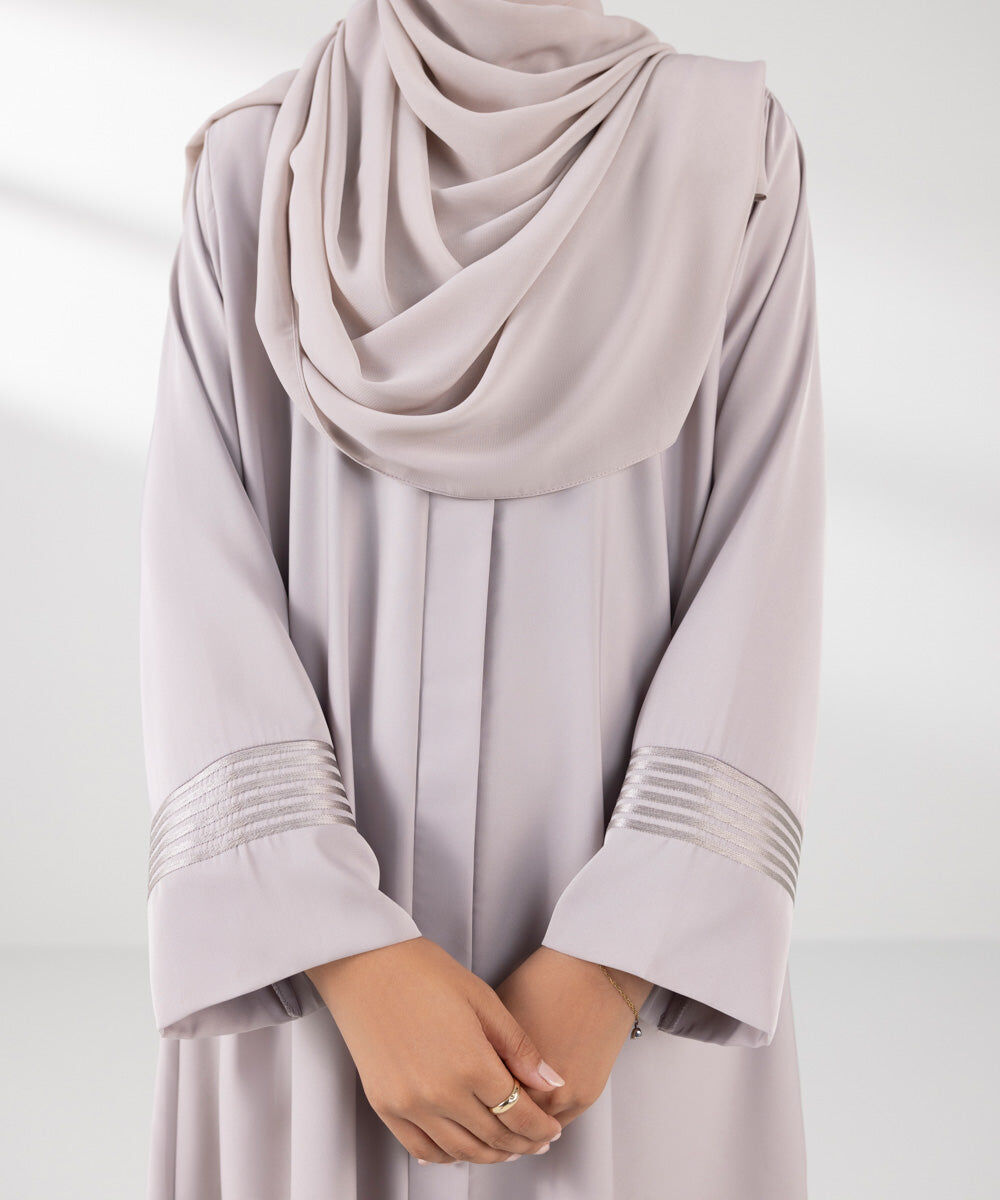 Woman - Grey Embroidered Button Through Abaya