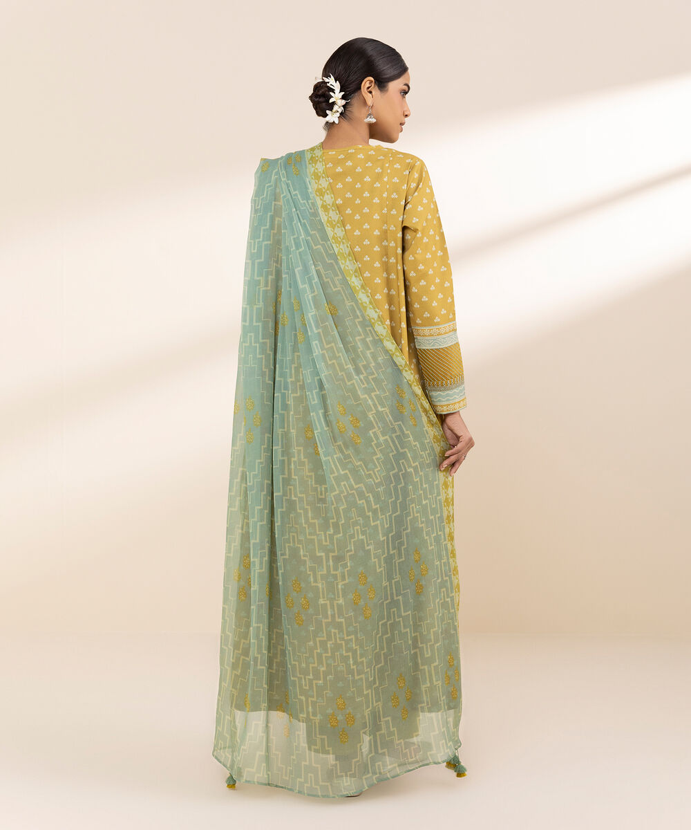 Women's Unstitched Lawn Embroidered Yellow 3 Piece Suit