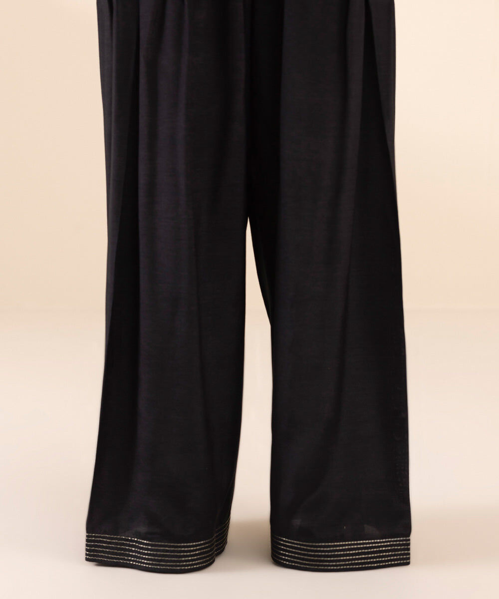 Woman - Black 3 Piece - Embroidered Raw Silk Suit