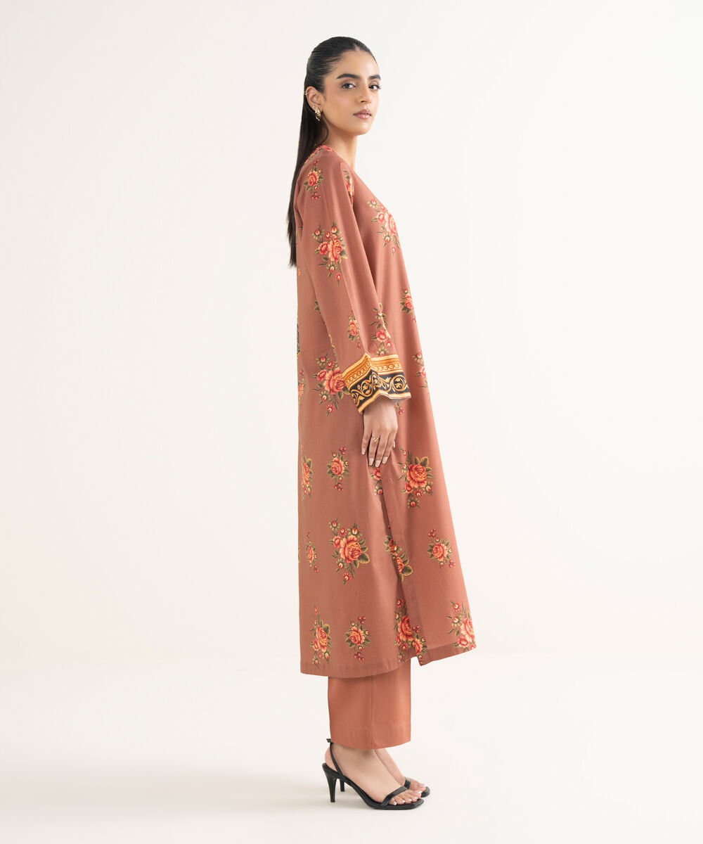 Women's RTW Cotton Viscose Printed Straight Brown Shirt