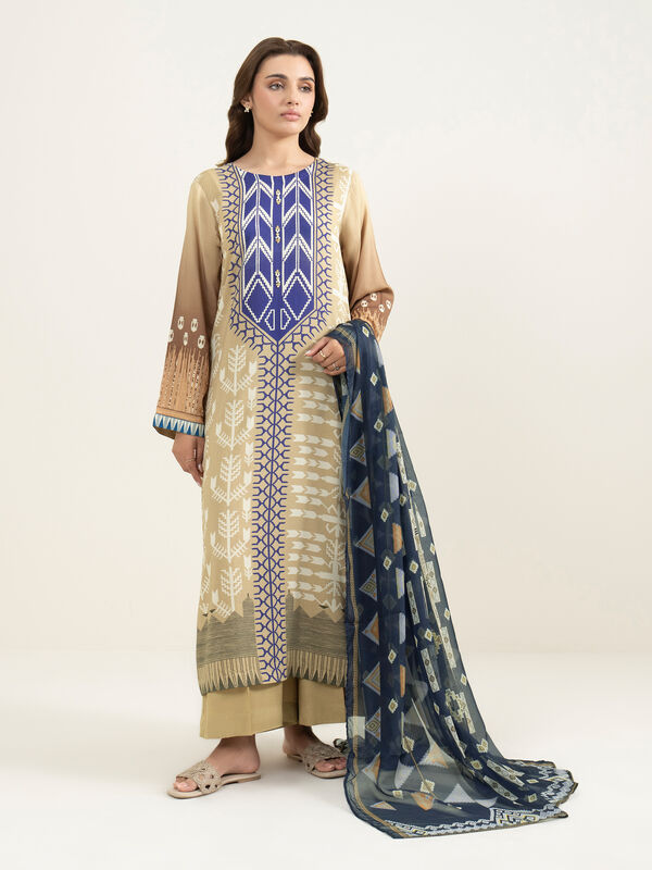3 Piece - Printed Raw Silk Suit