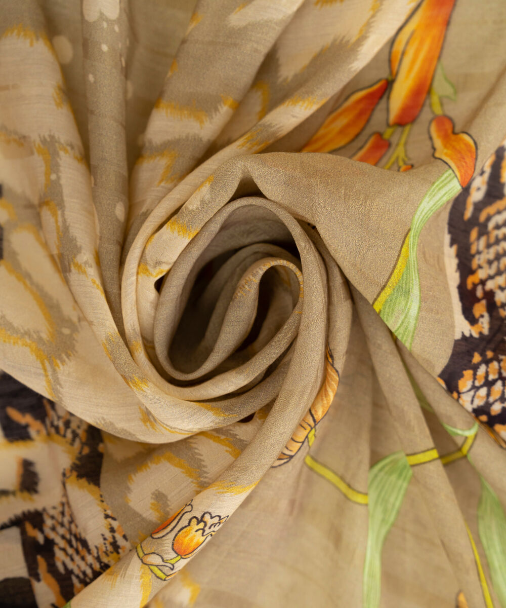 Tussar Silk Beige Printed Dupatta