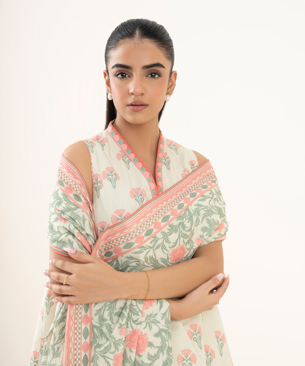 Women's Unstitched Cotton Printed Multi Two Piece Suit