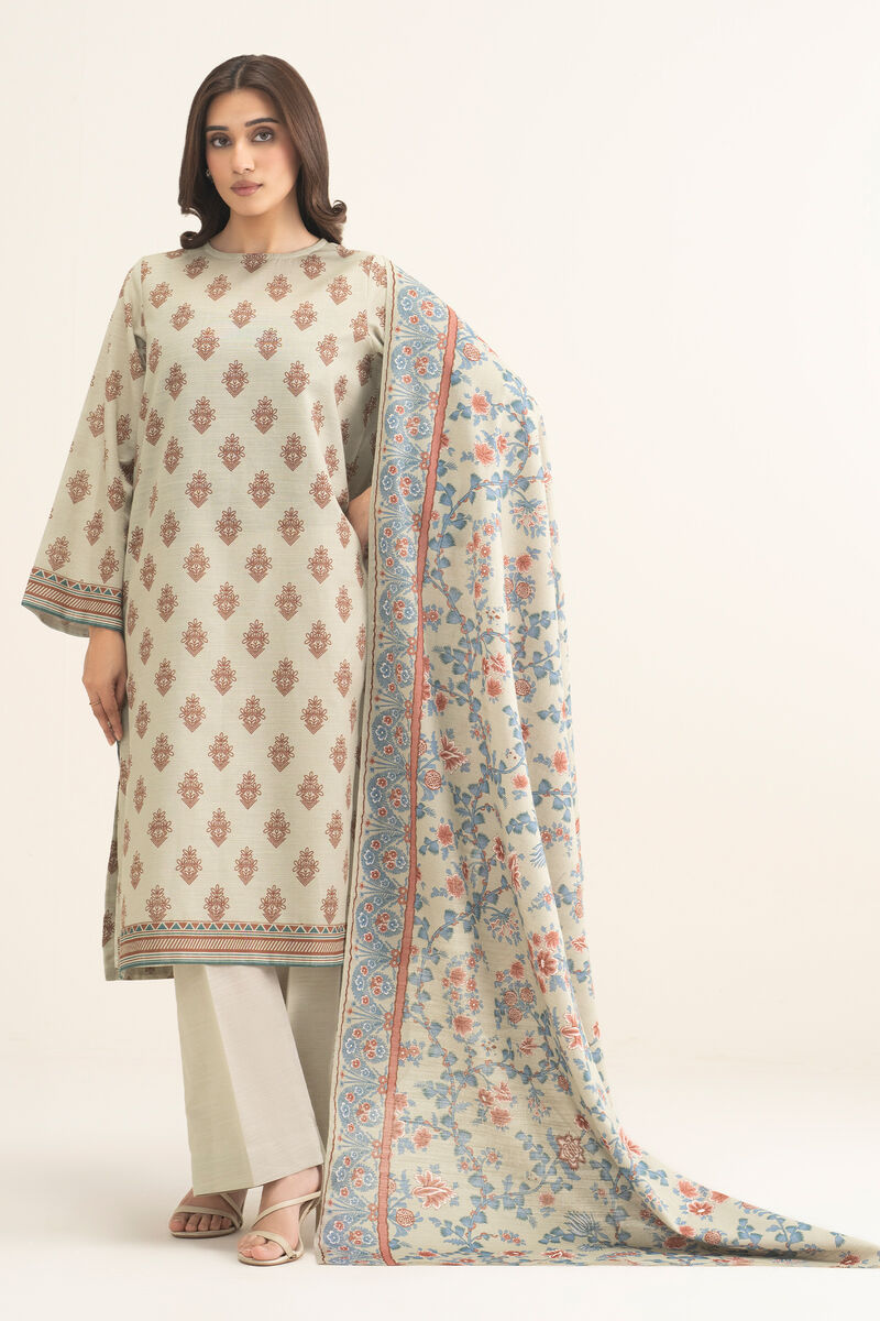 3 Piece - Printed Khaddar Suit