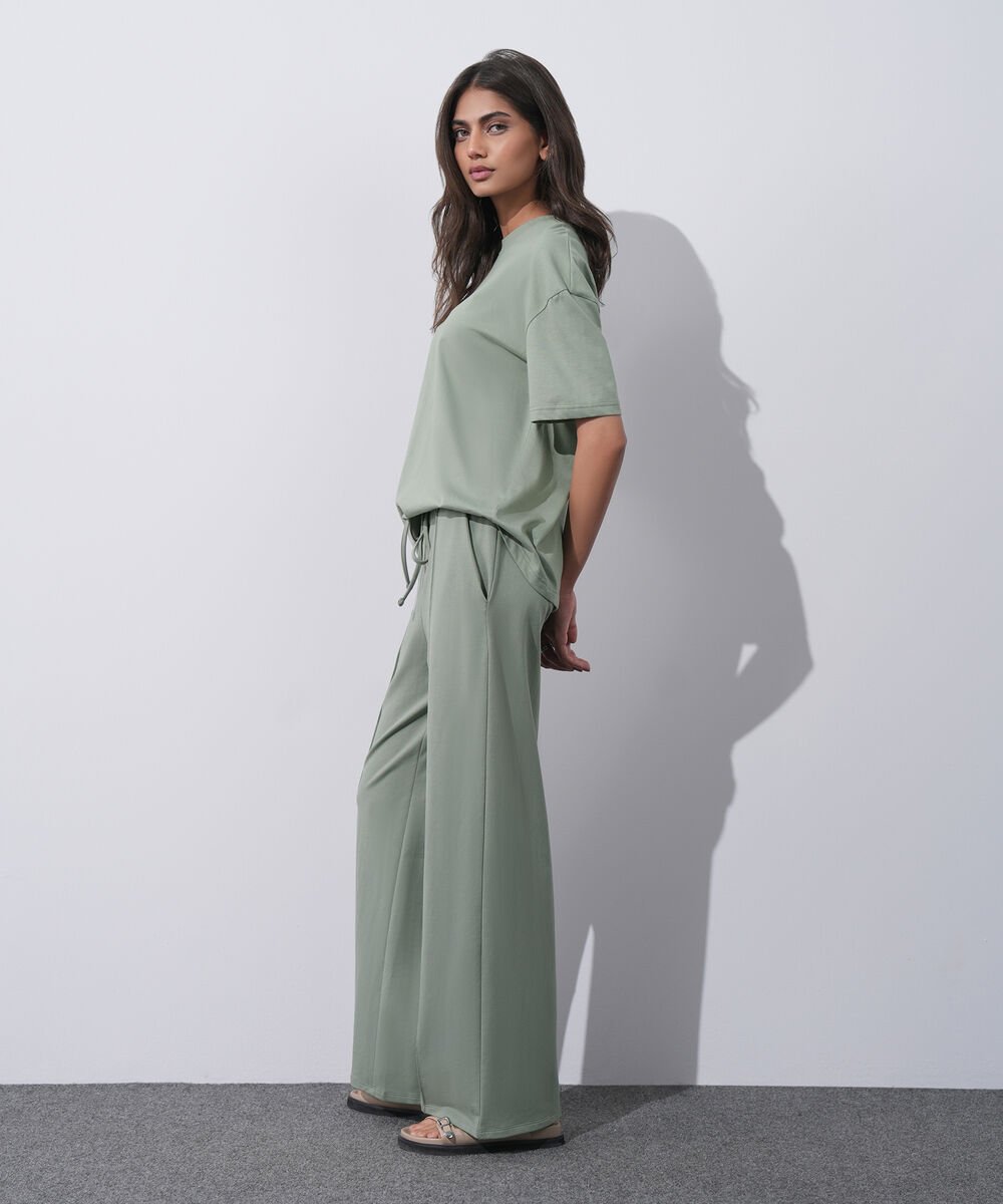 Women's Western Wear Green Loose Fit T-Shirt