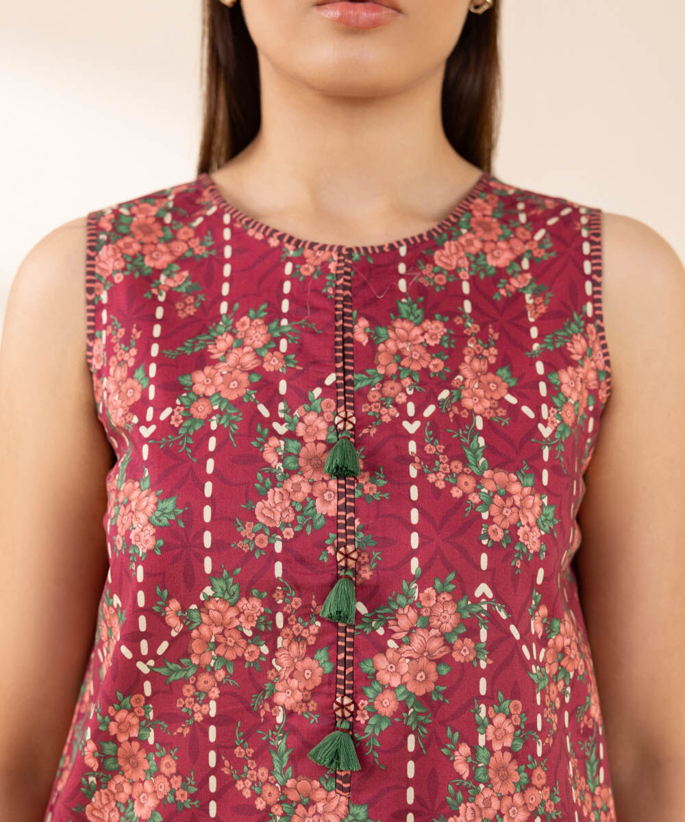 Unstitched Women's Red Lawn Printed Shirt Dupatta