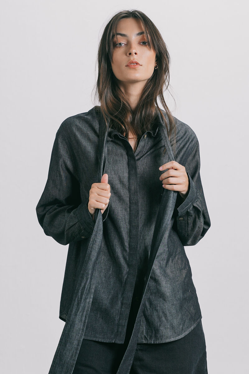 Denim Shirt With Self-Tie Fastening