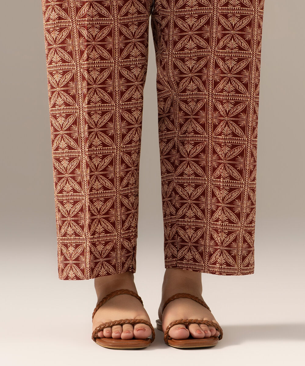 Women's RTW Seersucker Printed Maroon Straight Pants