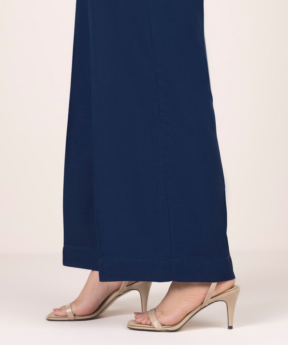 Women's RTW Cotton Viscose Solid Blue Culottes