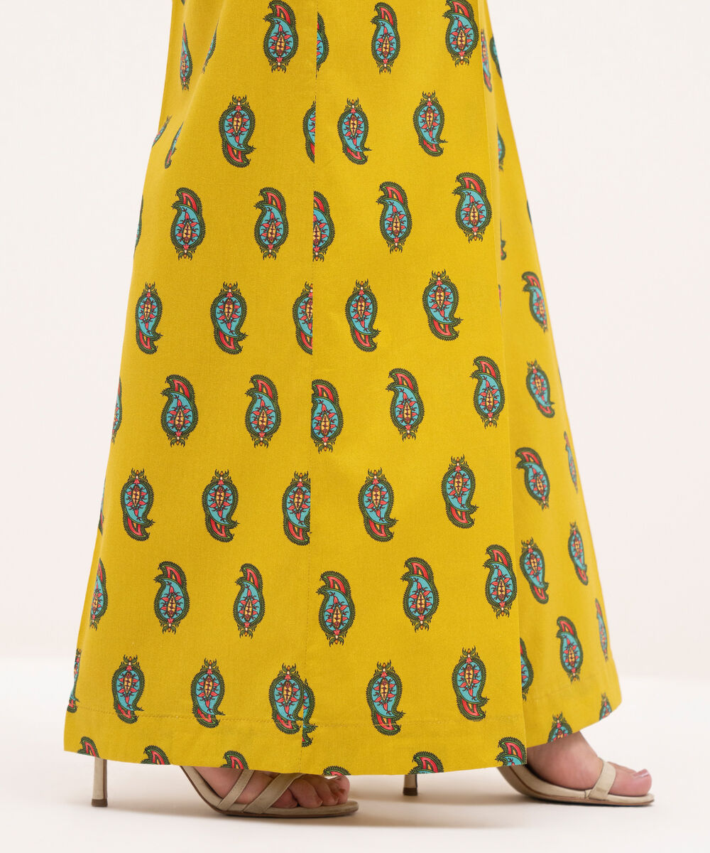 Women's RTW Cotton Viscose Yellow Printed Flared Pants