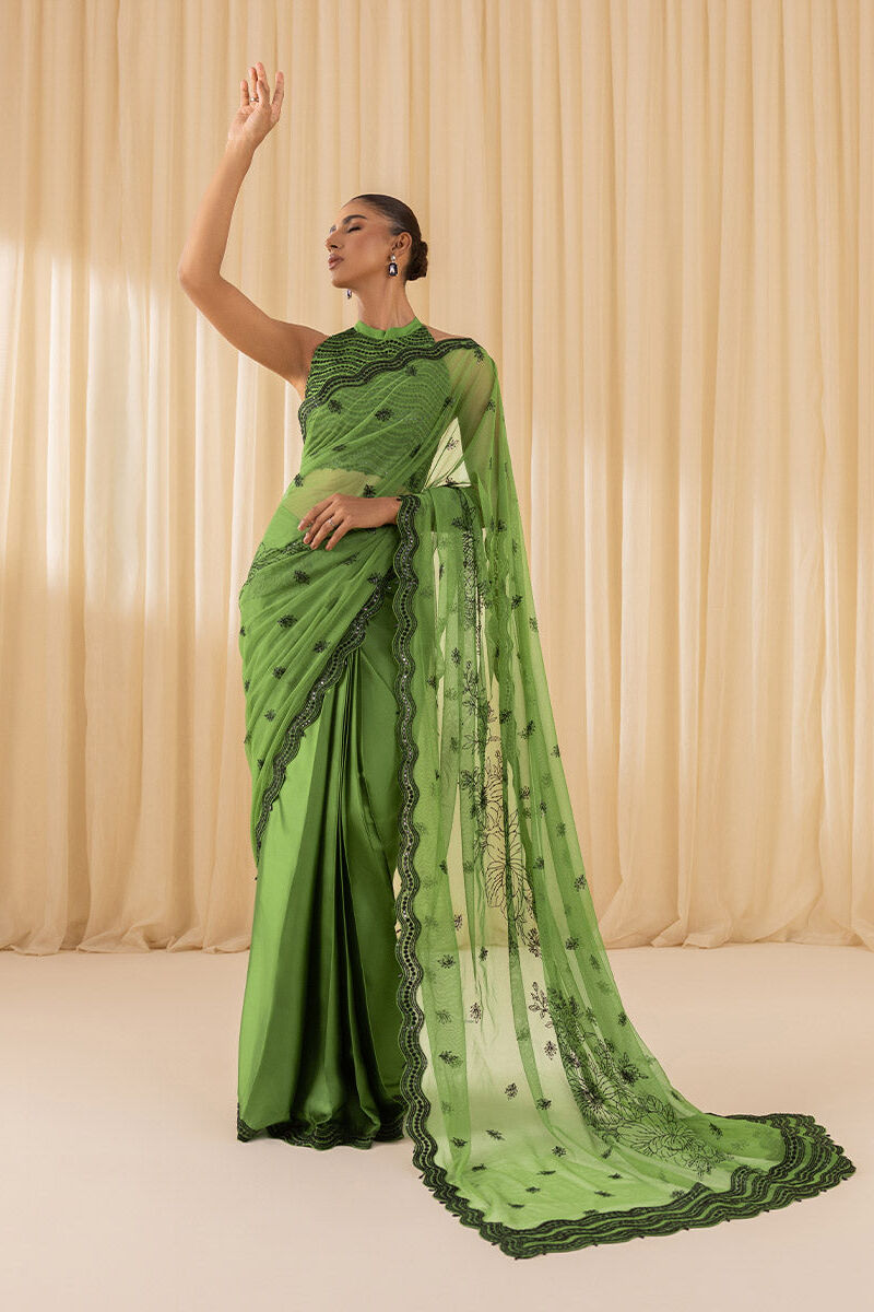 3 Piece -  Embroidered Net Saree