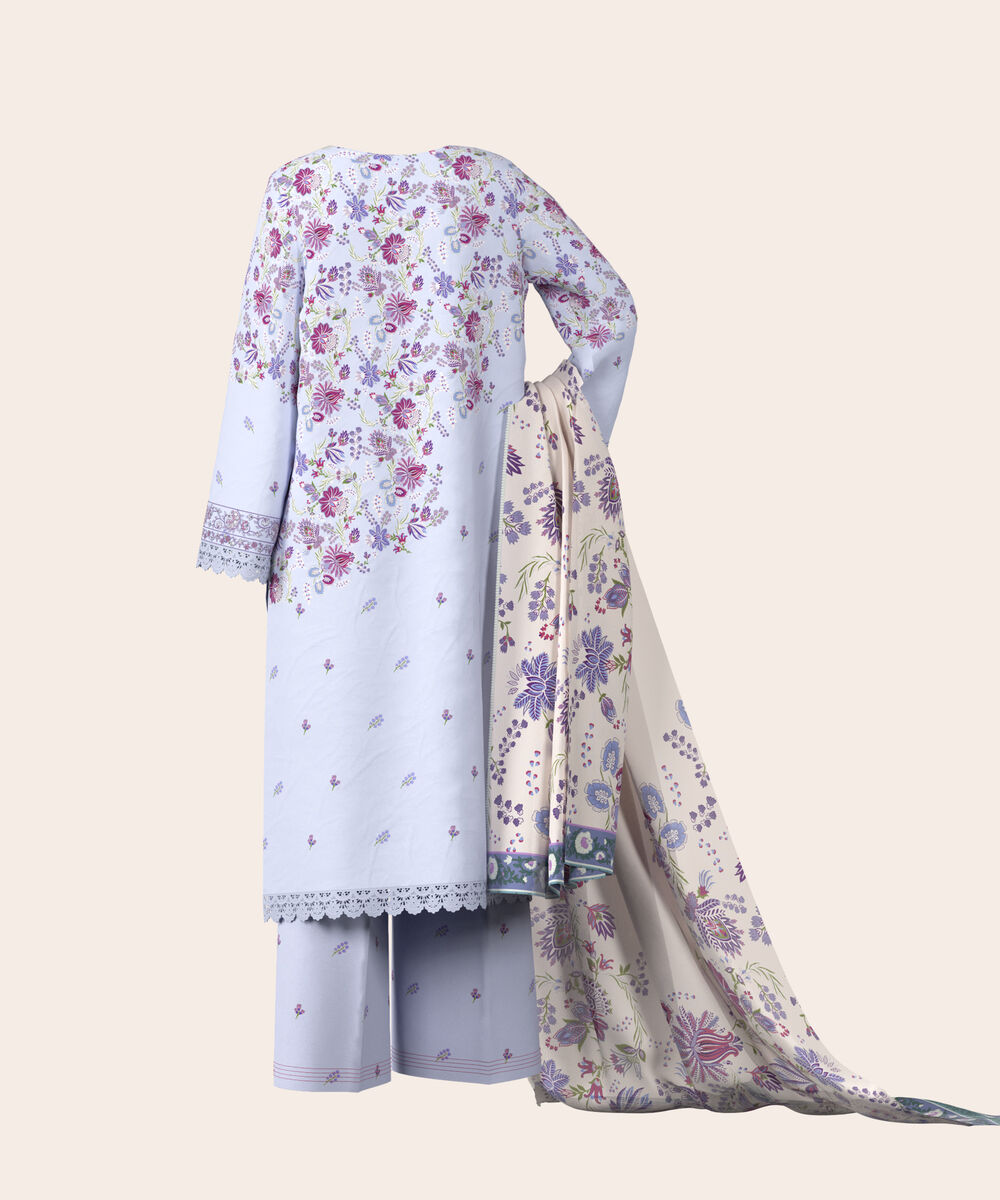 Women's Unstitched Lawn Lilac  Embroidered 3 Piece Suit