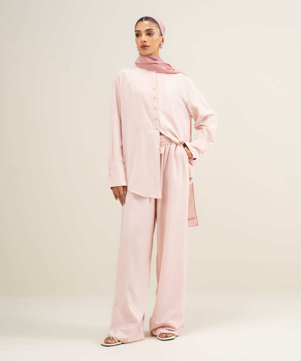 Women's Pink Viscose Blend Trousers