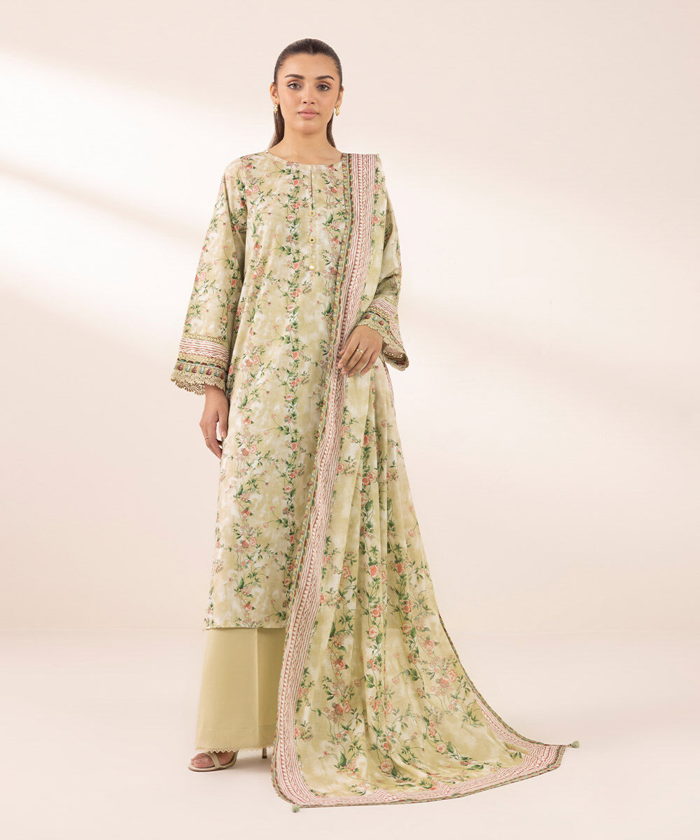 Textured Voile Beige Printed Dupatta