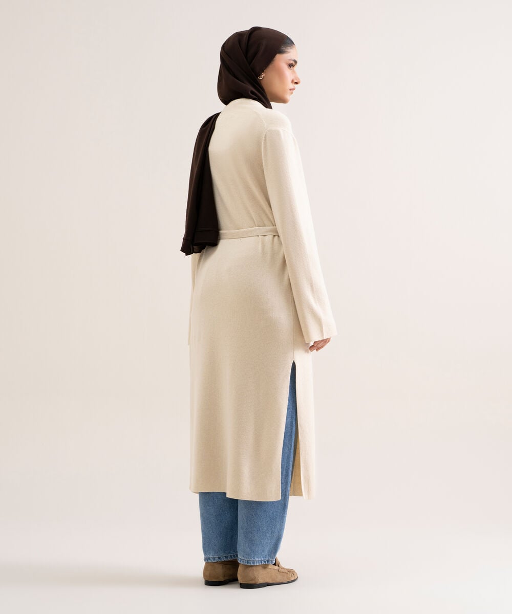 Women's Ivory Solid Sweater-Knit Abaya Set
