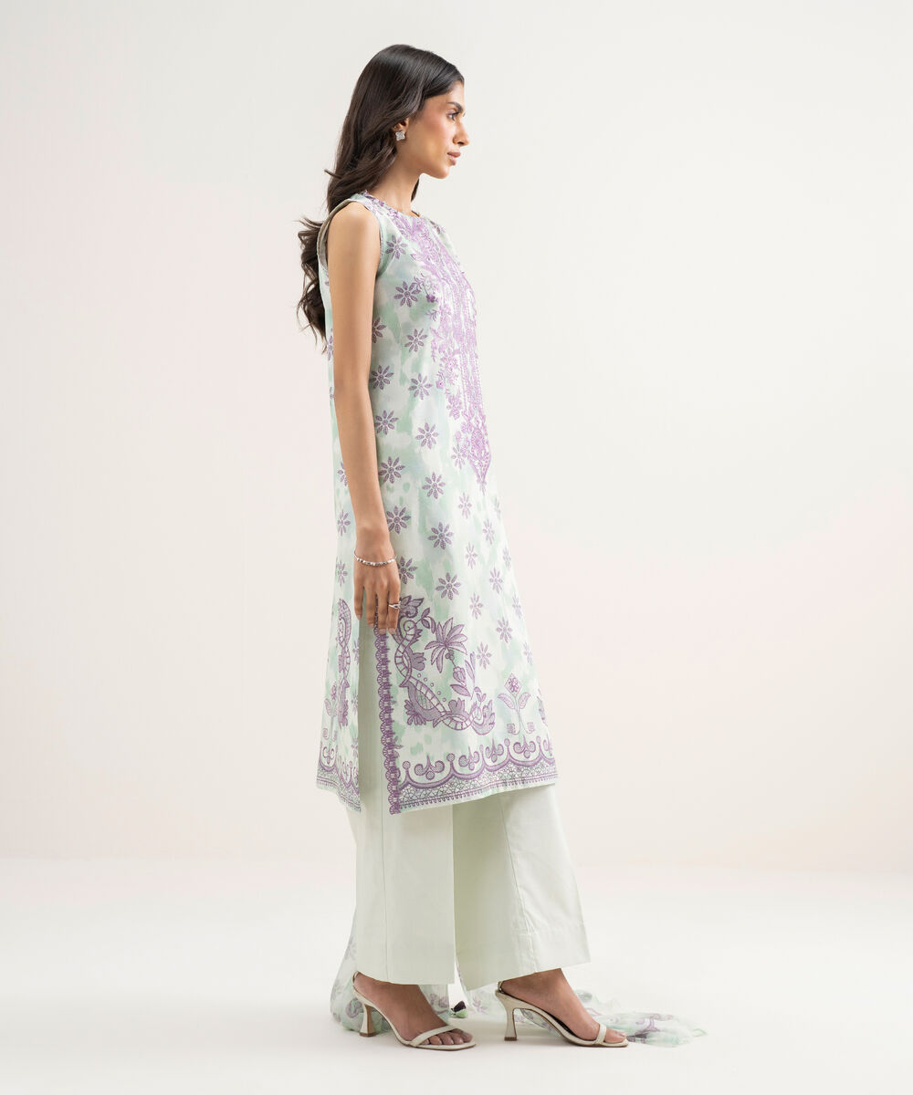 Women's Unstitched Lawn Embroidered Green 3 Piece Suit