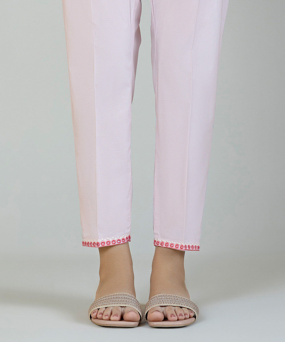 Woman - Pink Embroidered Cambric Cigarette Pants