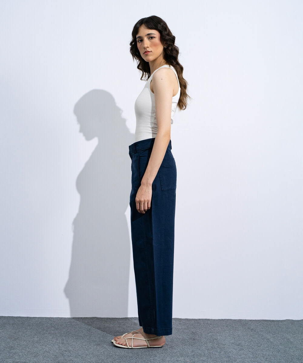 Women's Navy Barrel Fit Chino Trousers