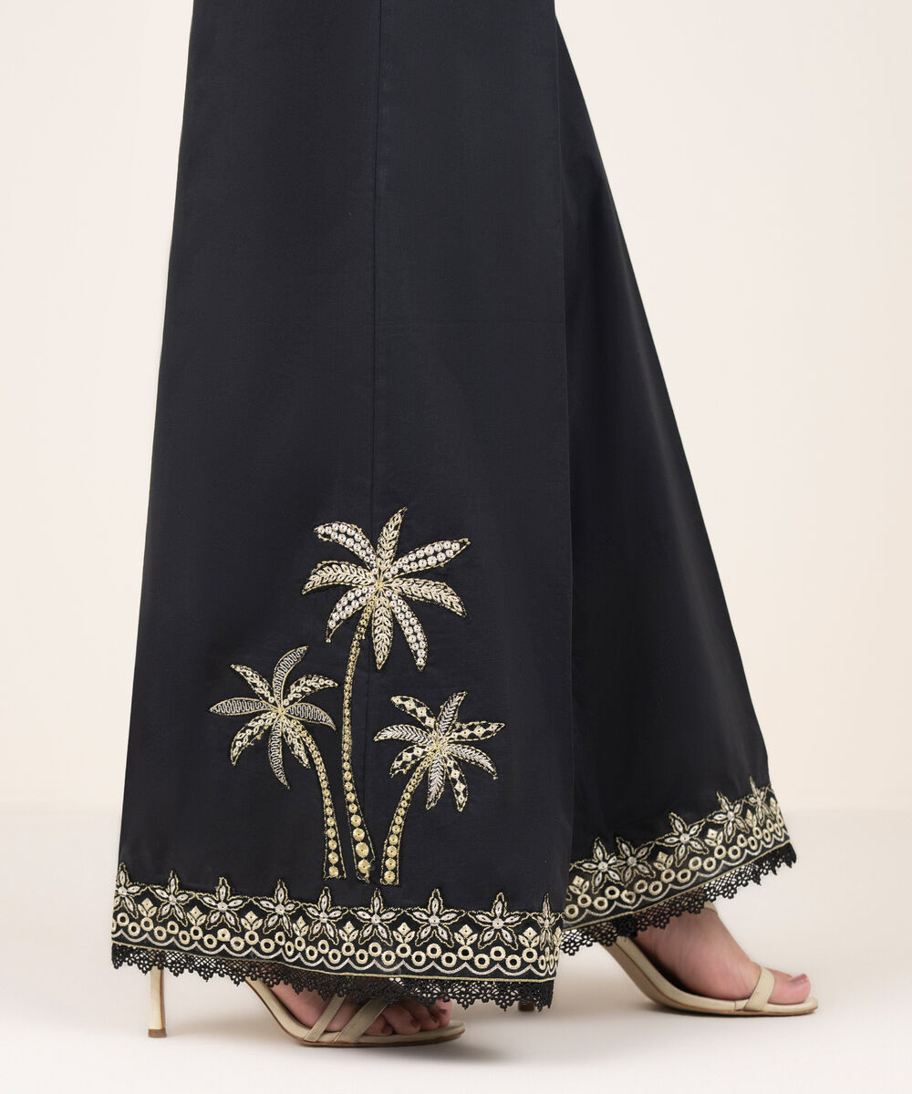 Women's RTW Cotton Embroidered Black Flared Pants