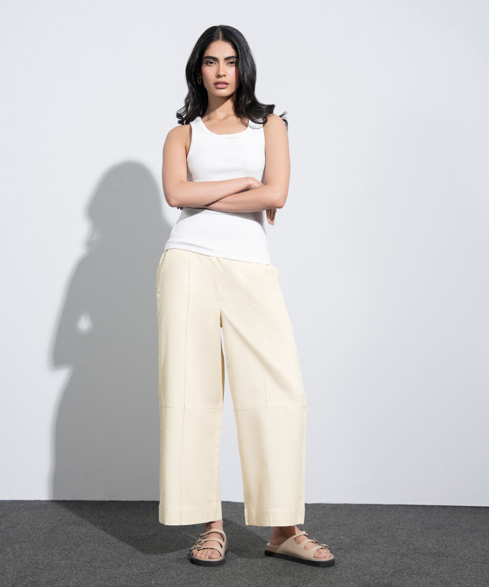 Women's Western Beige Linen Blend Culottes
