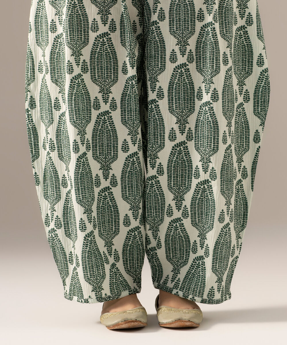 Women's RTW Seersucker Printed White Shalwar