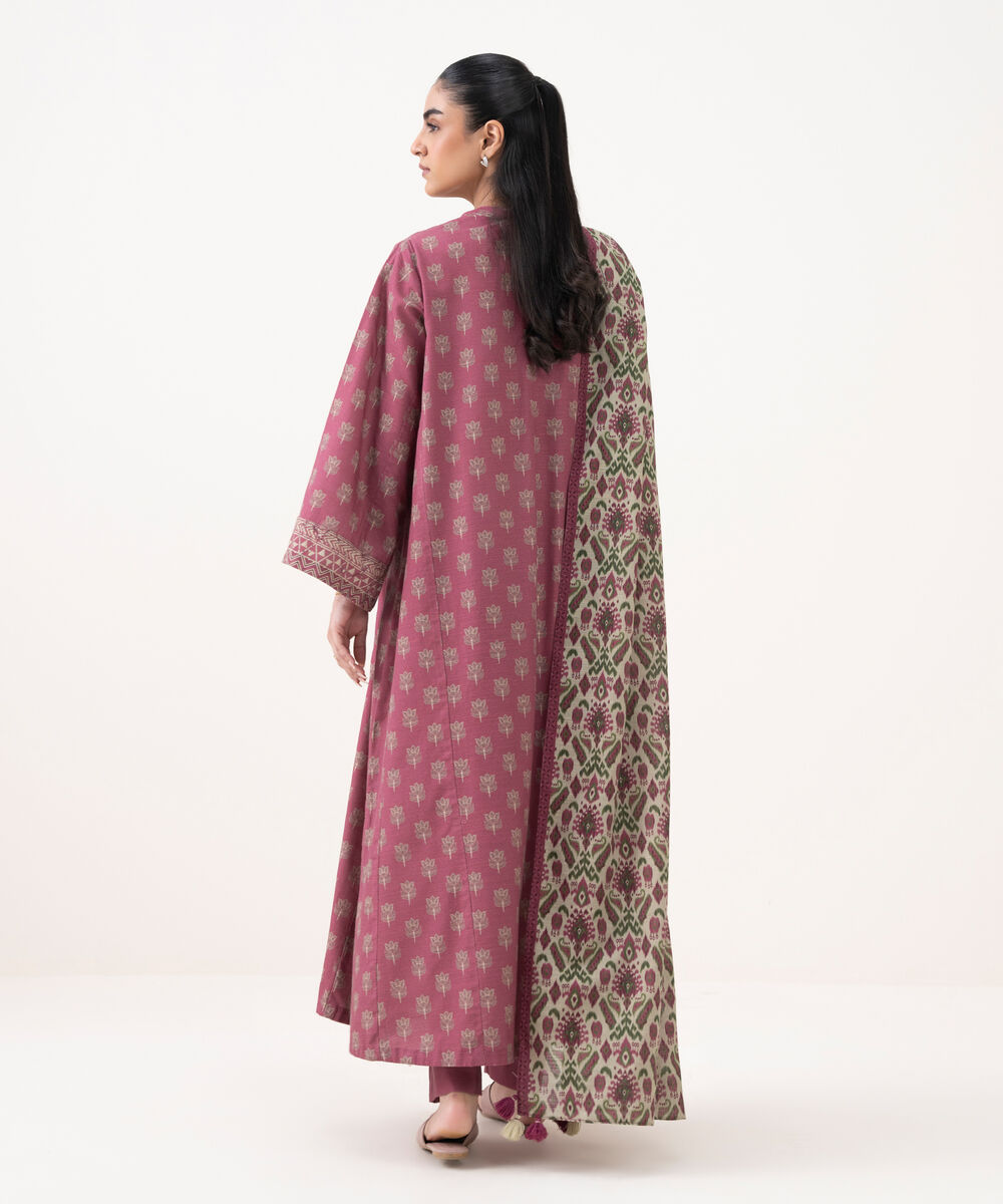 Women's Unstitched Light Khaddar Printed Pink 3 Piece Suit
