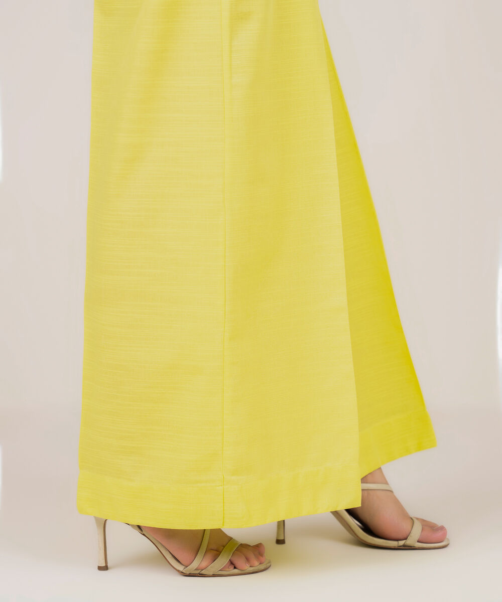 Women's RTW Khaddar Solid Lime Green Flared Pants