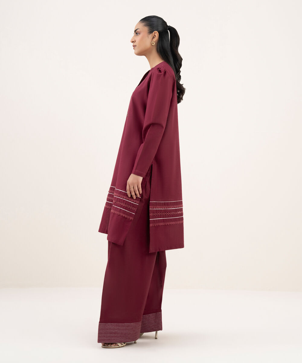 Women's RTW Light Khaddar Solid Straight Pink Shirt