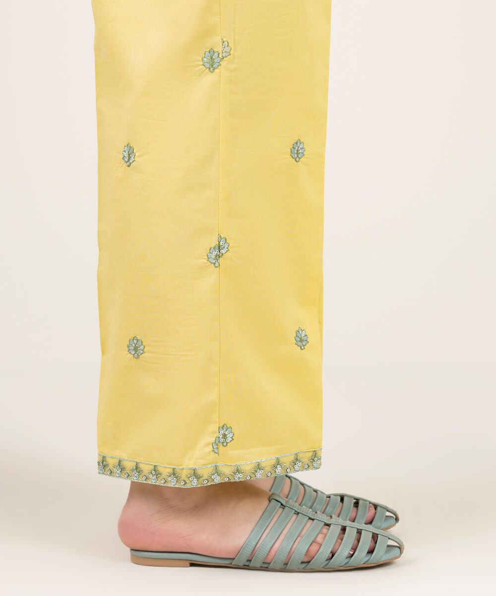 Women's RTW Cambric Embroidered Yellow Straight Pants