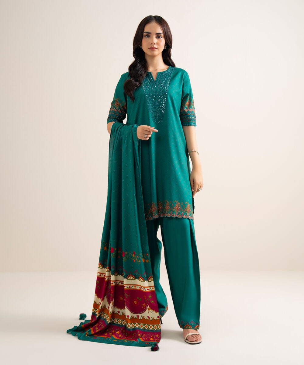 3 Piece - Embroidered Linen Suit