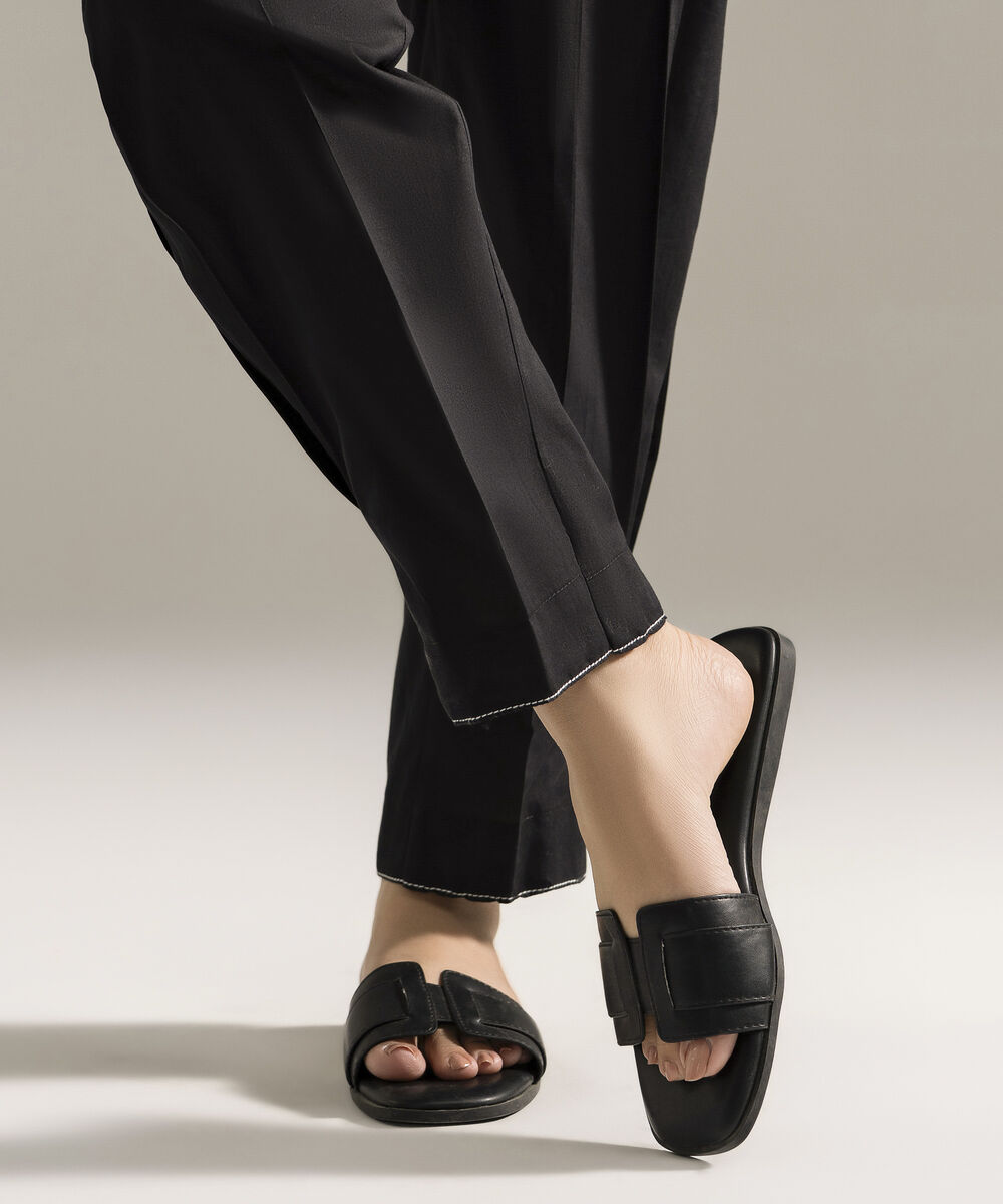 Women's RTW Cambric Printed Black Straight Pants