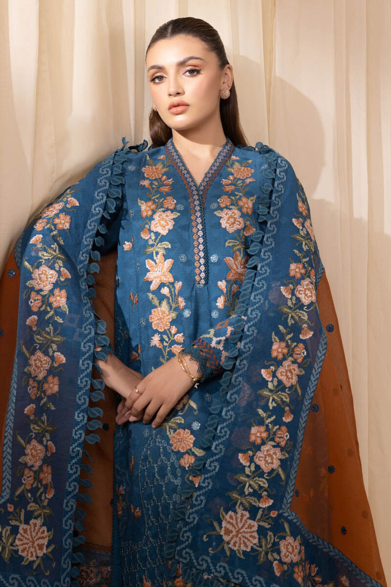 3 Piece - Embroidered Cotton Jacquard Suit