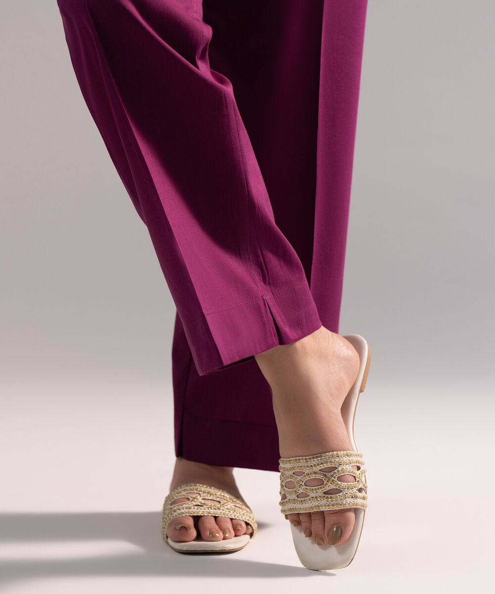 Women's RTW Cotton Viscose Solid Purple Straight Pants