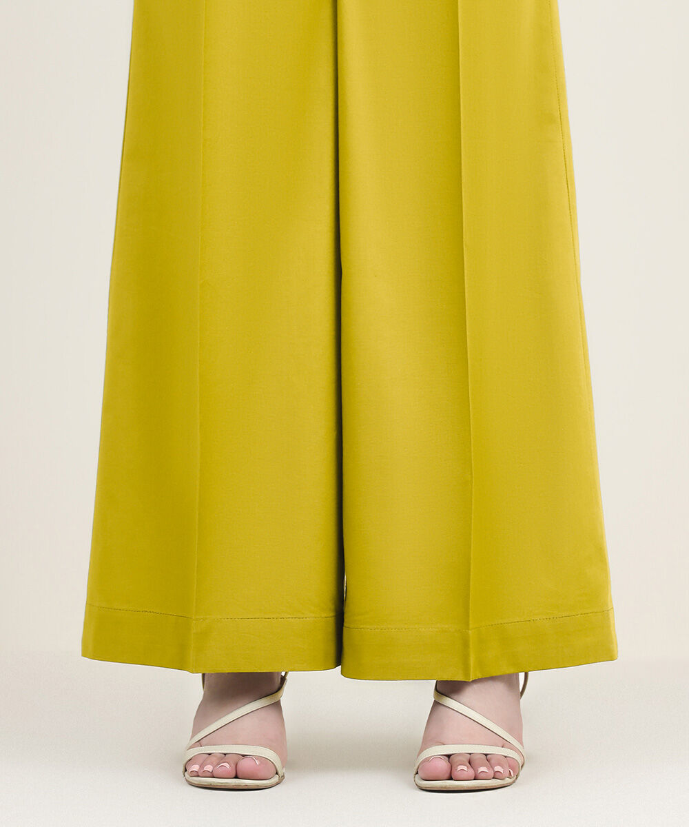 Unstitched Women's Yellow Cotton Solid Trousers