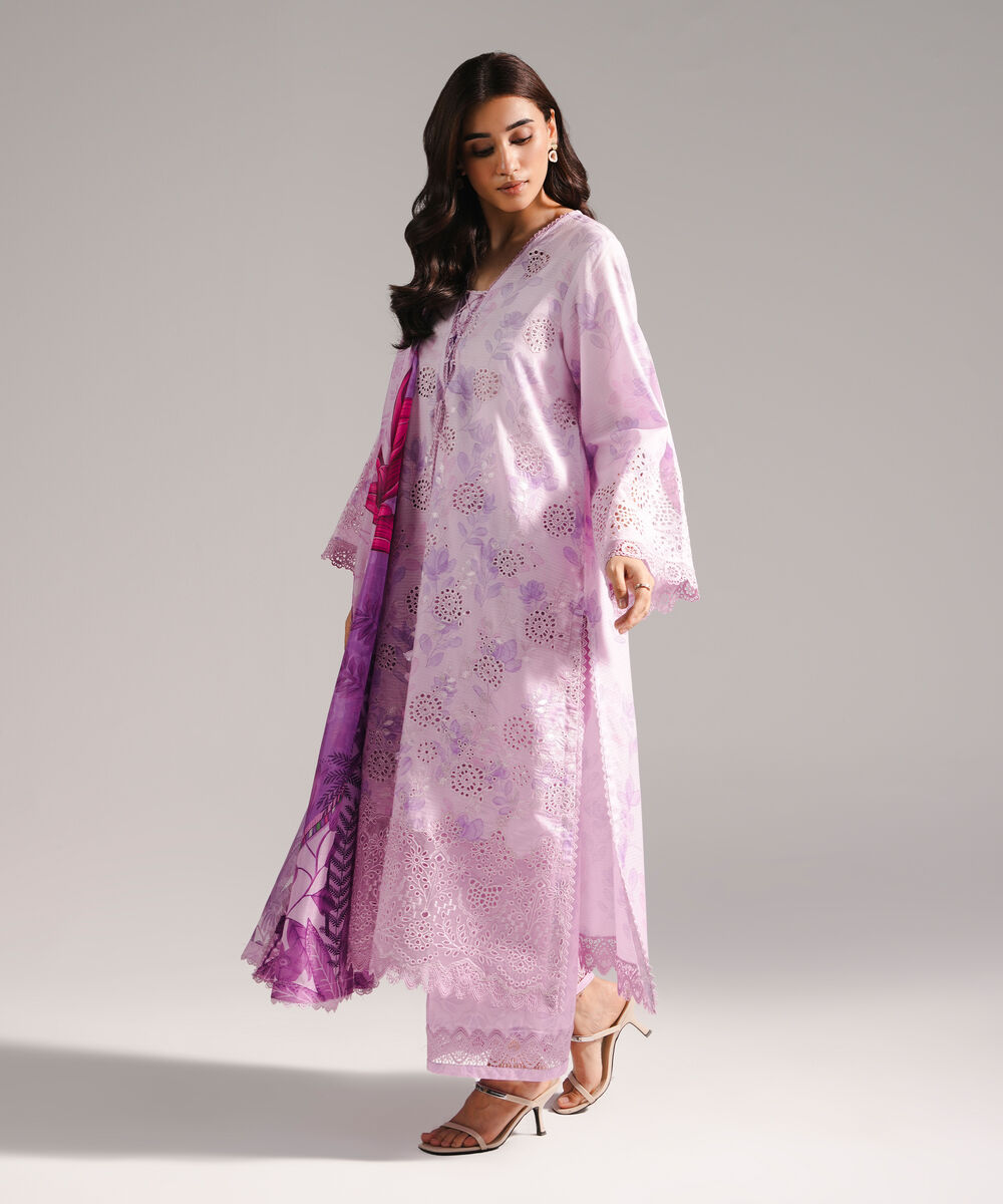 Women's RTW Dobby Embroidered Lavender 3 Piece Suit