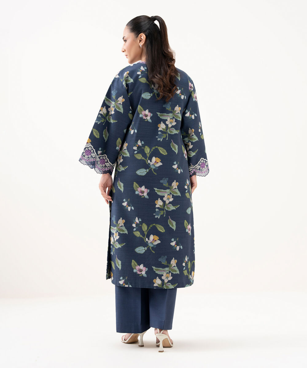 Women's Unstitched Khaddar Embroidered Blue 2 Piece Suit