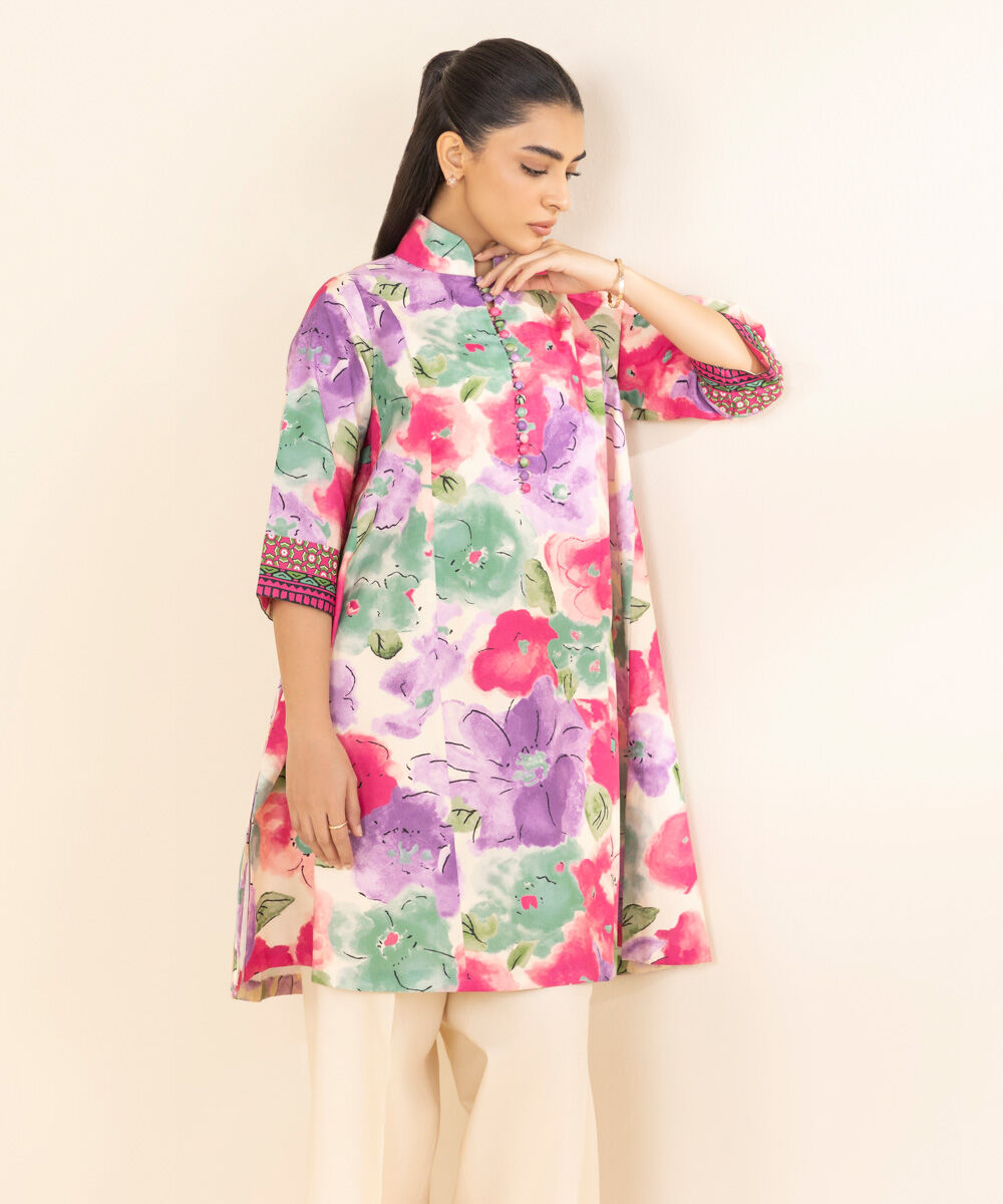 Womens Unstitched Embroidered Multi Two Piece Cotton Suit