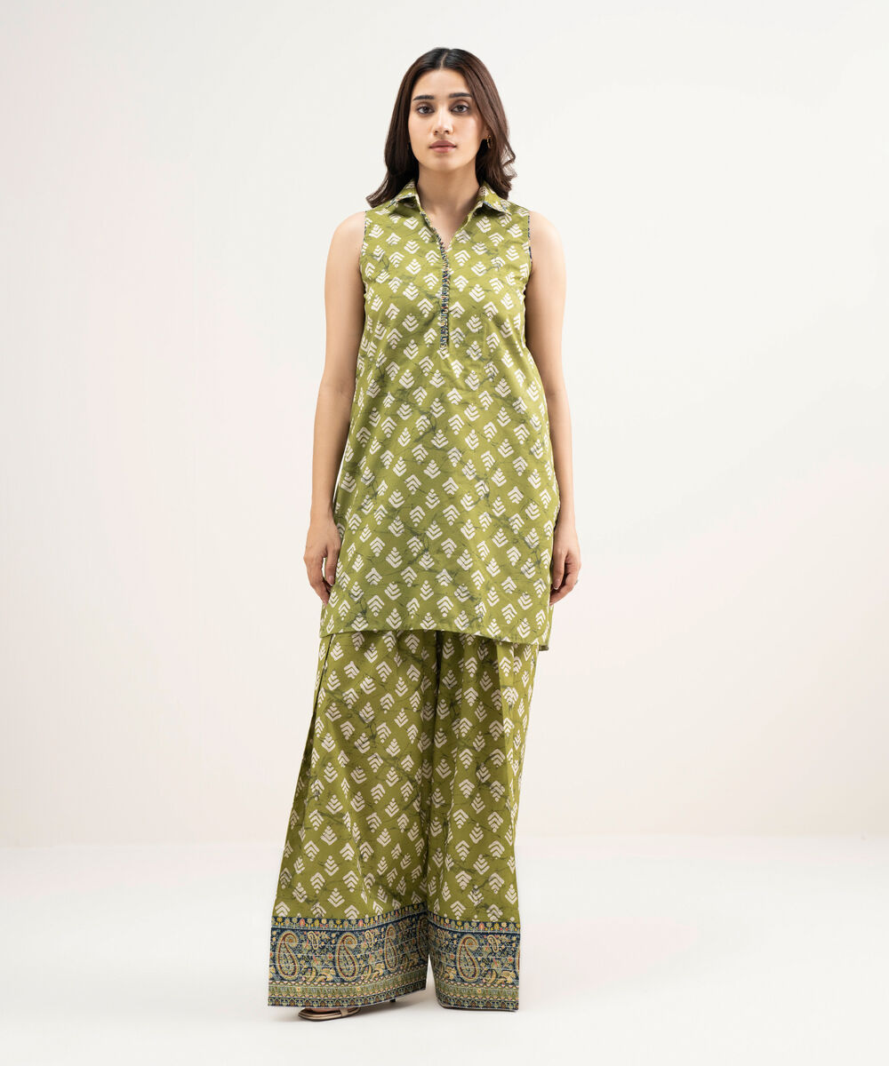 Women's Unstitched Lawn Printed Green 2 Piece Suit