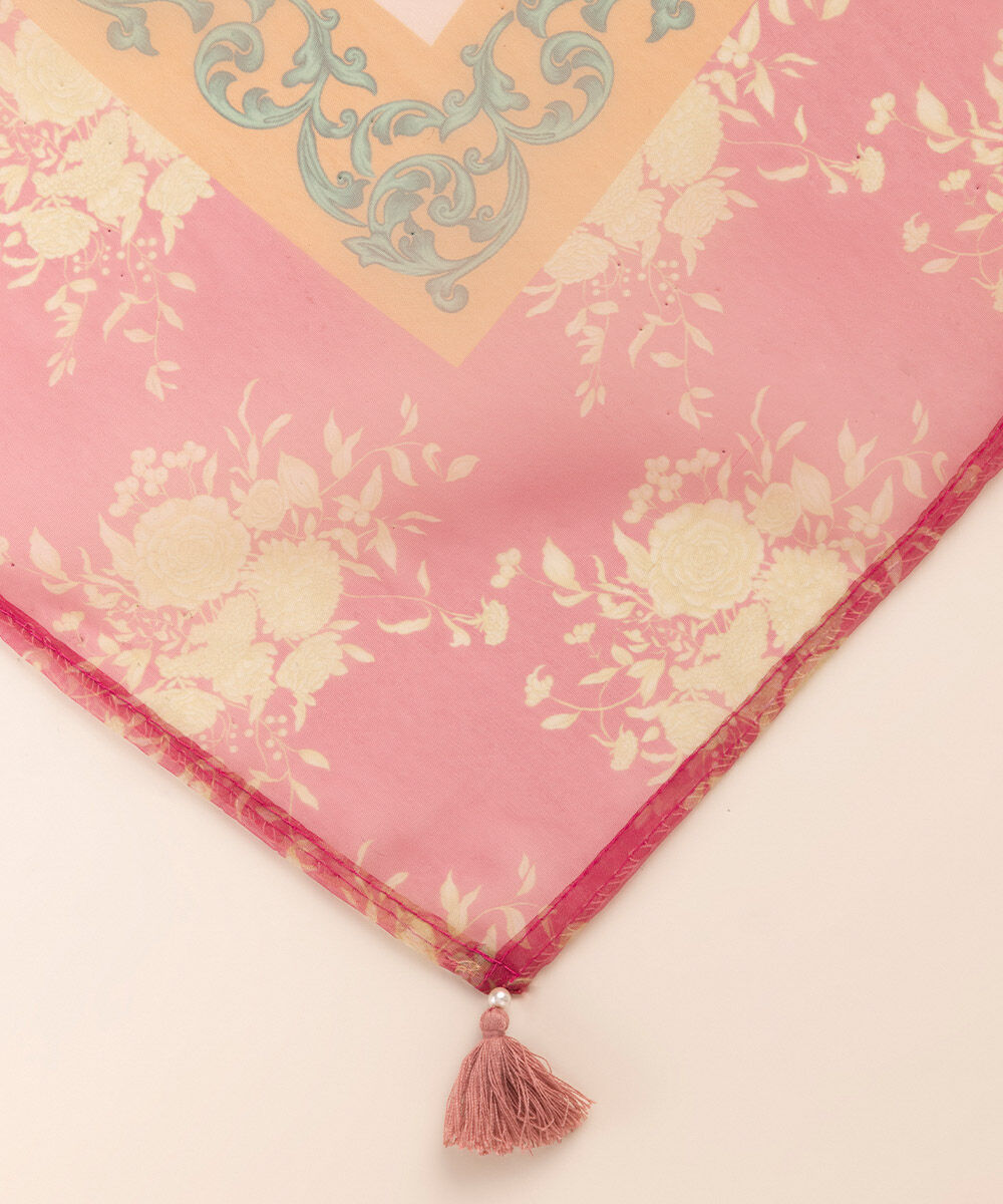 Woman - Pink Printed Organza Dupatta