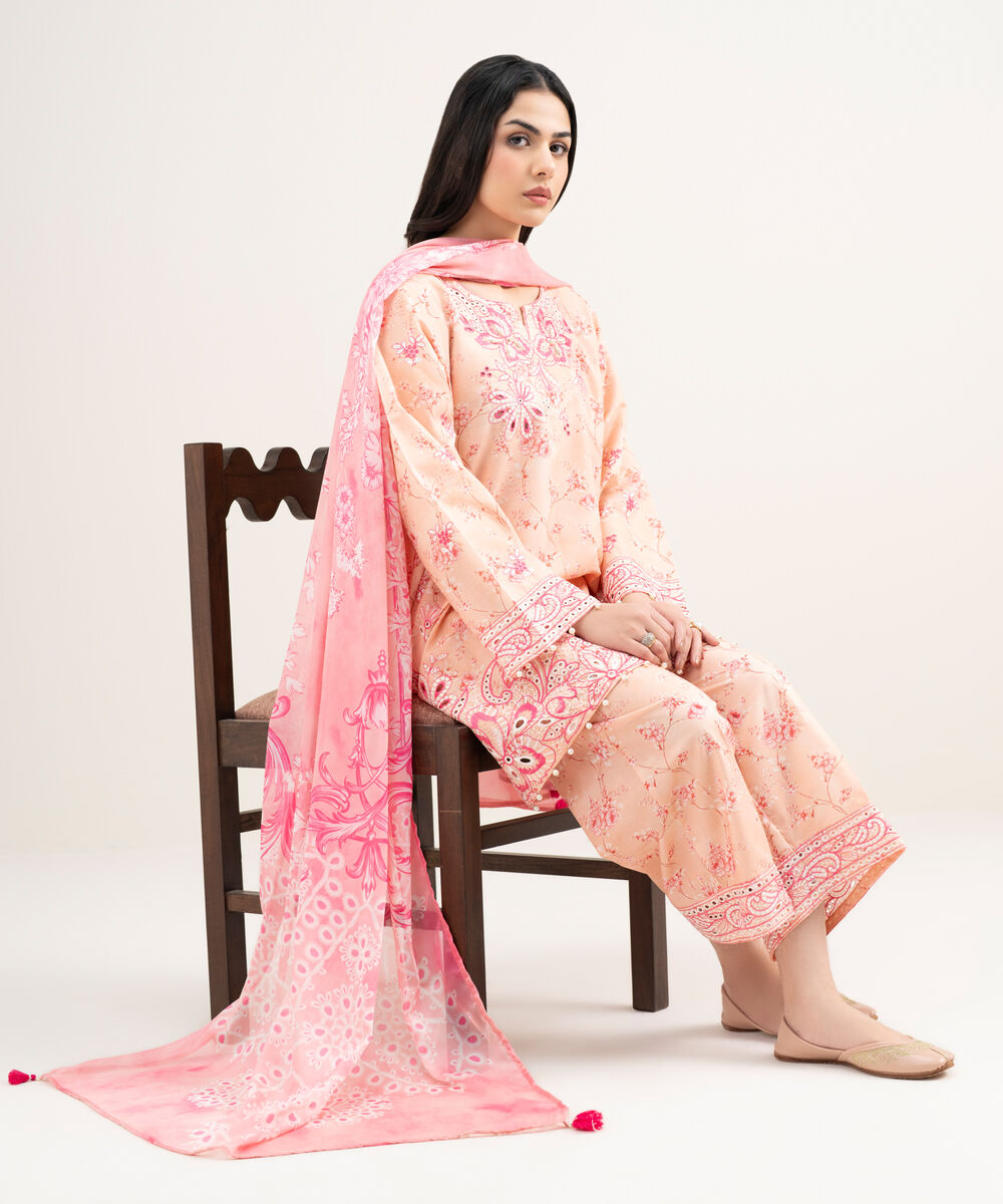 Women's RTW Zari Cotton Embroidered Pink Straight Shirt