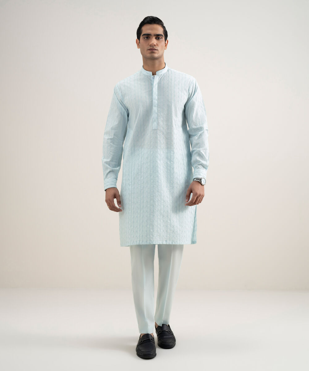 Men's Stitched Cotton Blue Suit