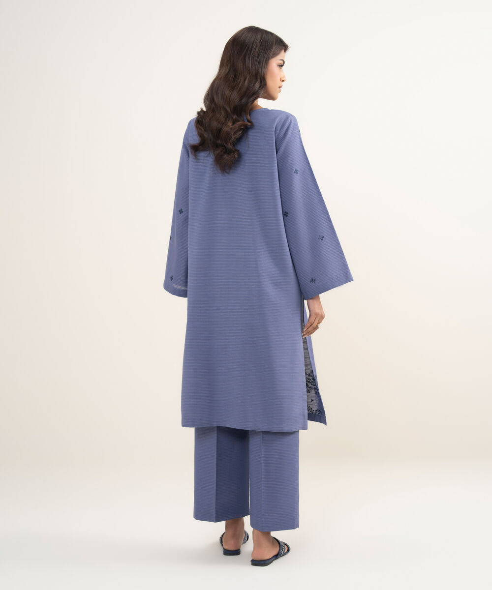 Women's Unstitched Zari Khaddar Blue 3 Piece Suit