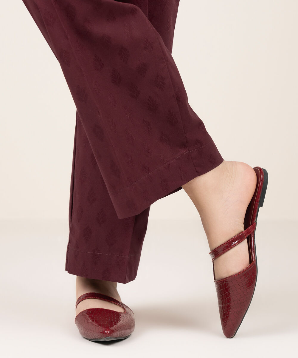 Women's RTW Self Jacquard Leno Solid Maroon Straight Pants